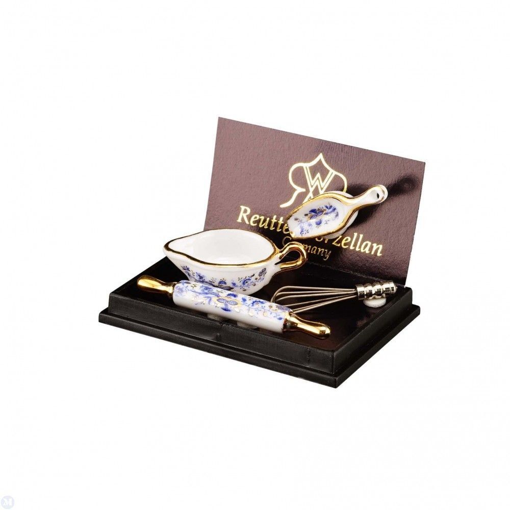 Reutter Porcelain - Dollhouse Miniature Blue and Gold Baking Accessories