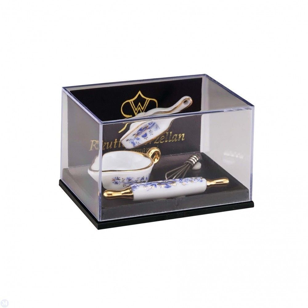 Reutter Porcelain - Dollhouse Miniature Blue and Gold Baking Accessories