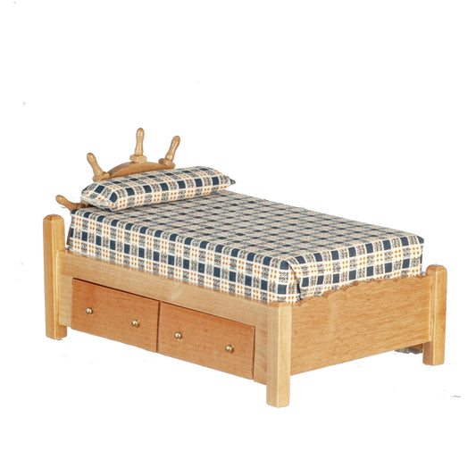 Dollhouse Miniature Captain's Bed in Oak