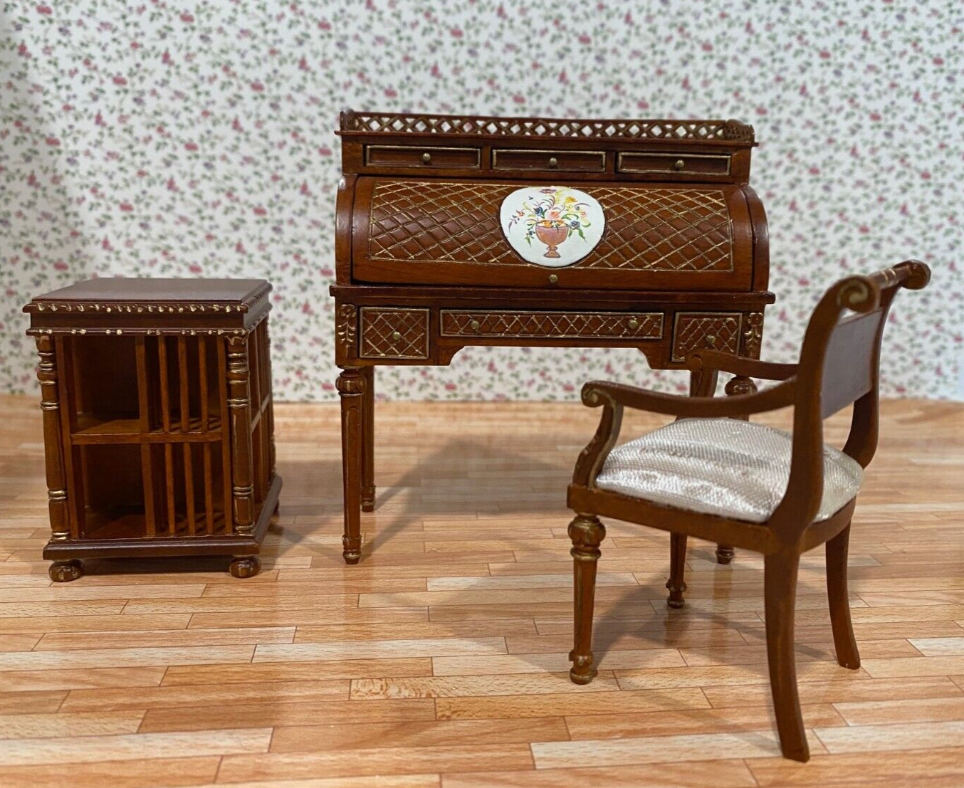 Dollhouse Miniature 3 Piece Set - Desk, Chair, Library Table by Hansson