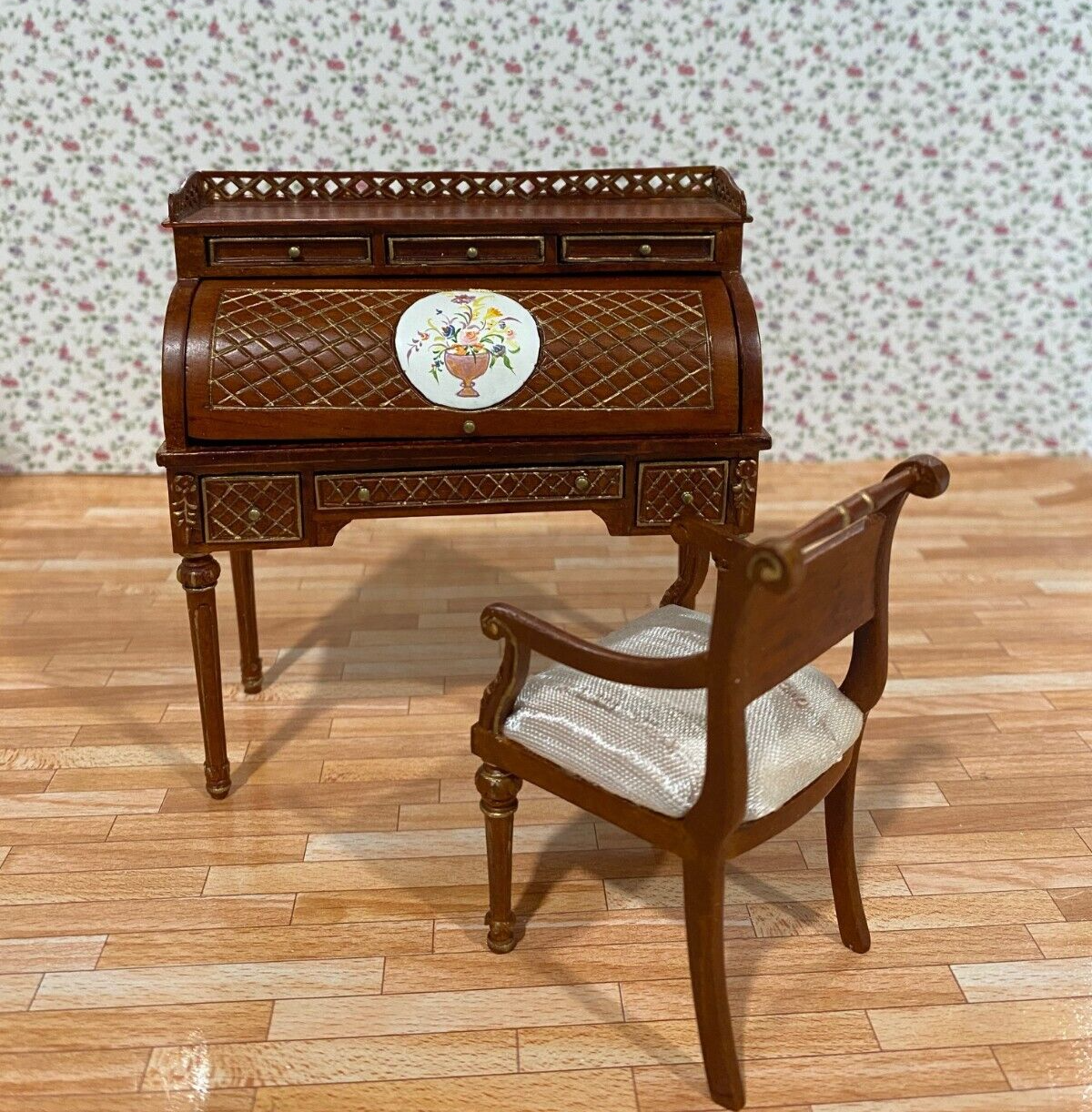 Dollhouse Miniature 3 Piece Set - Desk, Chair, Library Table by Hansson