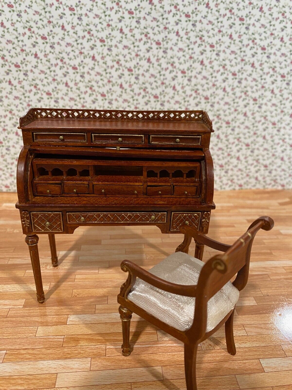 Dollhouse Miniature 3 Piece Set - Desk, Chair, Library Table by Hansson