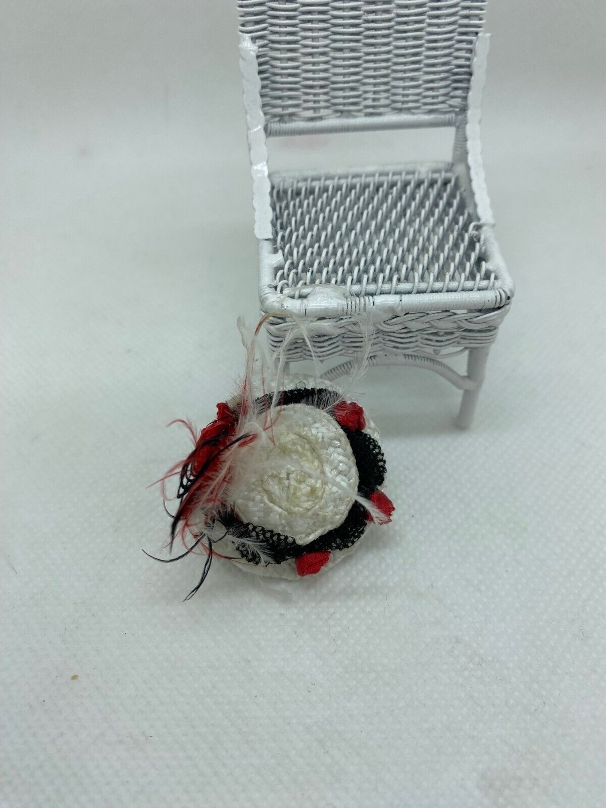 Dollhouse Miniature Handcrafted Hat with Black Trim and Red Roses by Pat Jackson