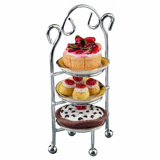 Dollhouse Miniature 3Tier Cake Stand with Cakes by Reutter Porcelain