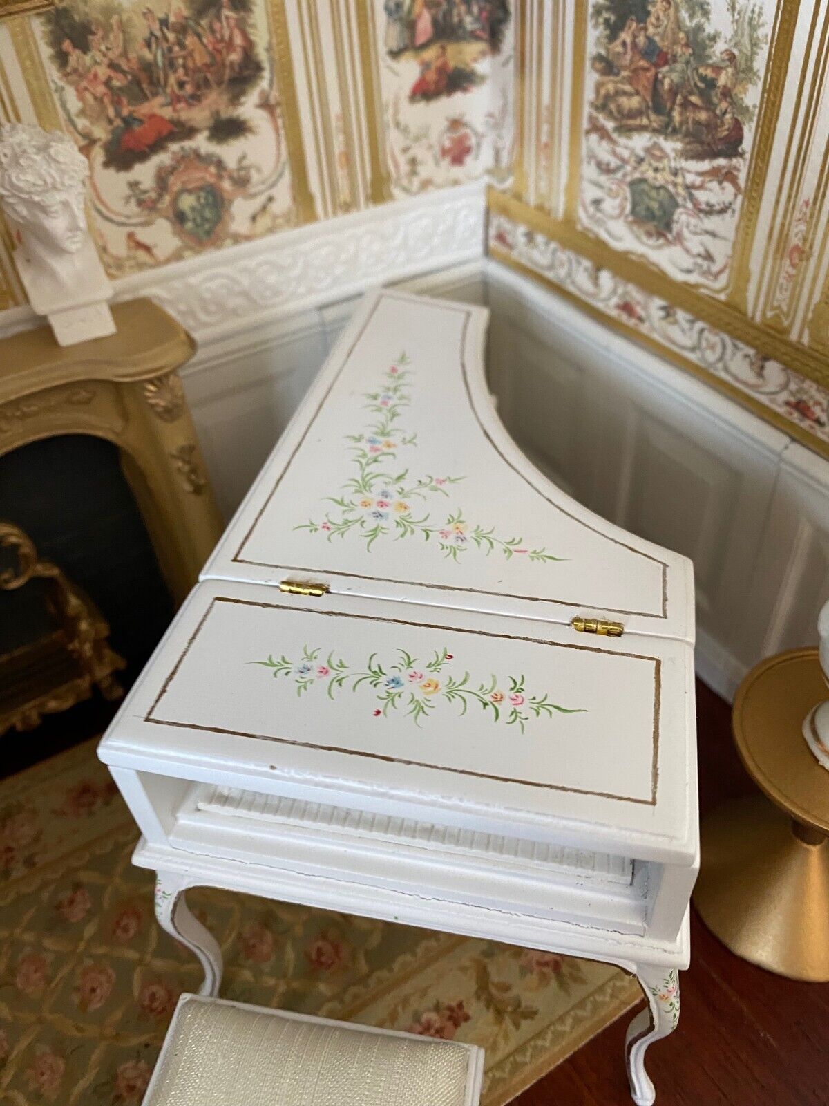 Dollhouse Miniature White French Baroque Piano by JBM