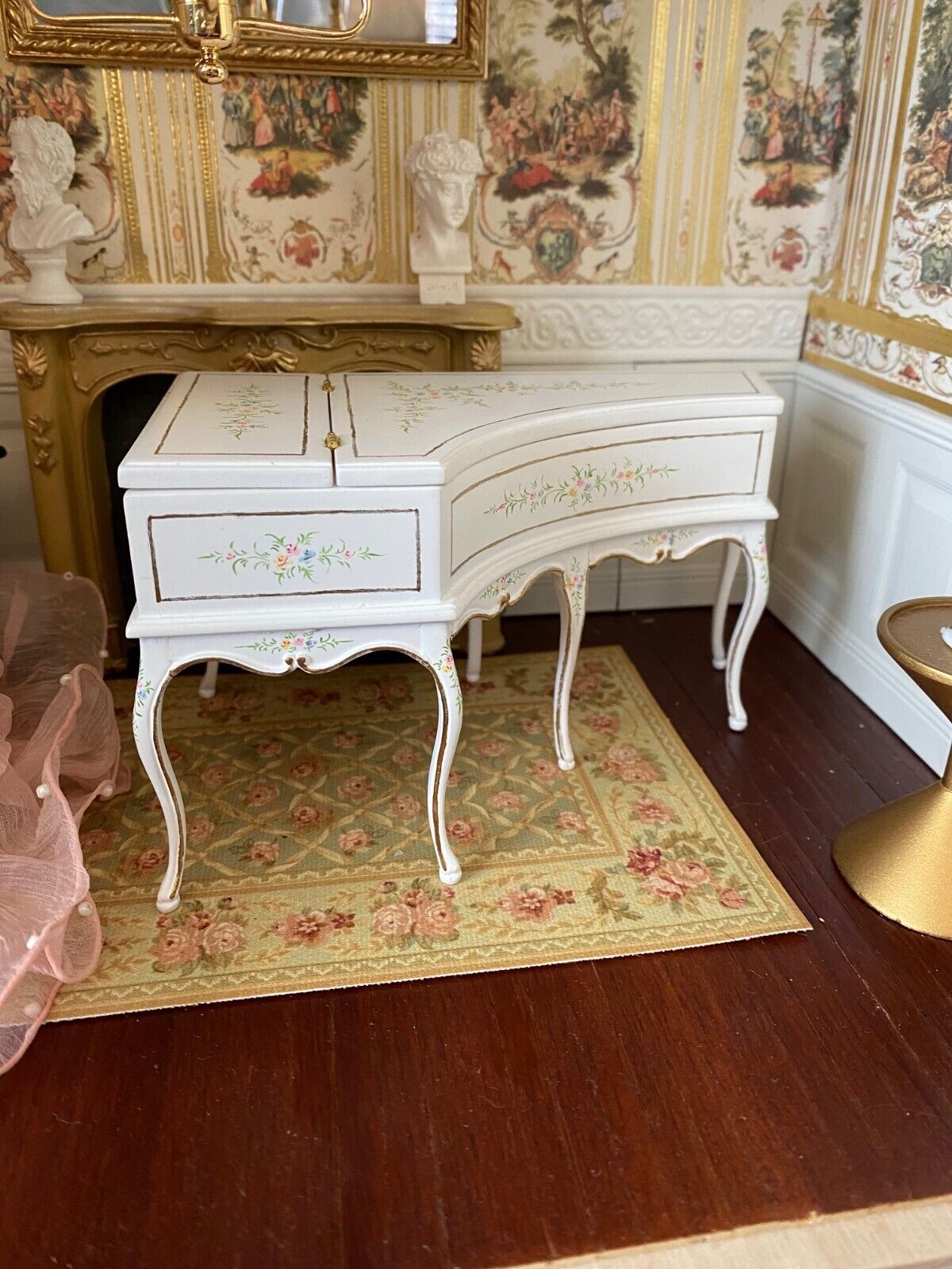 Dollhouse Miniature White French Baroque Piano by JBM