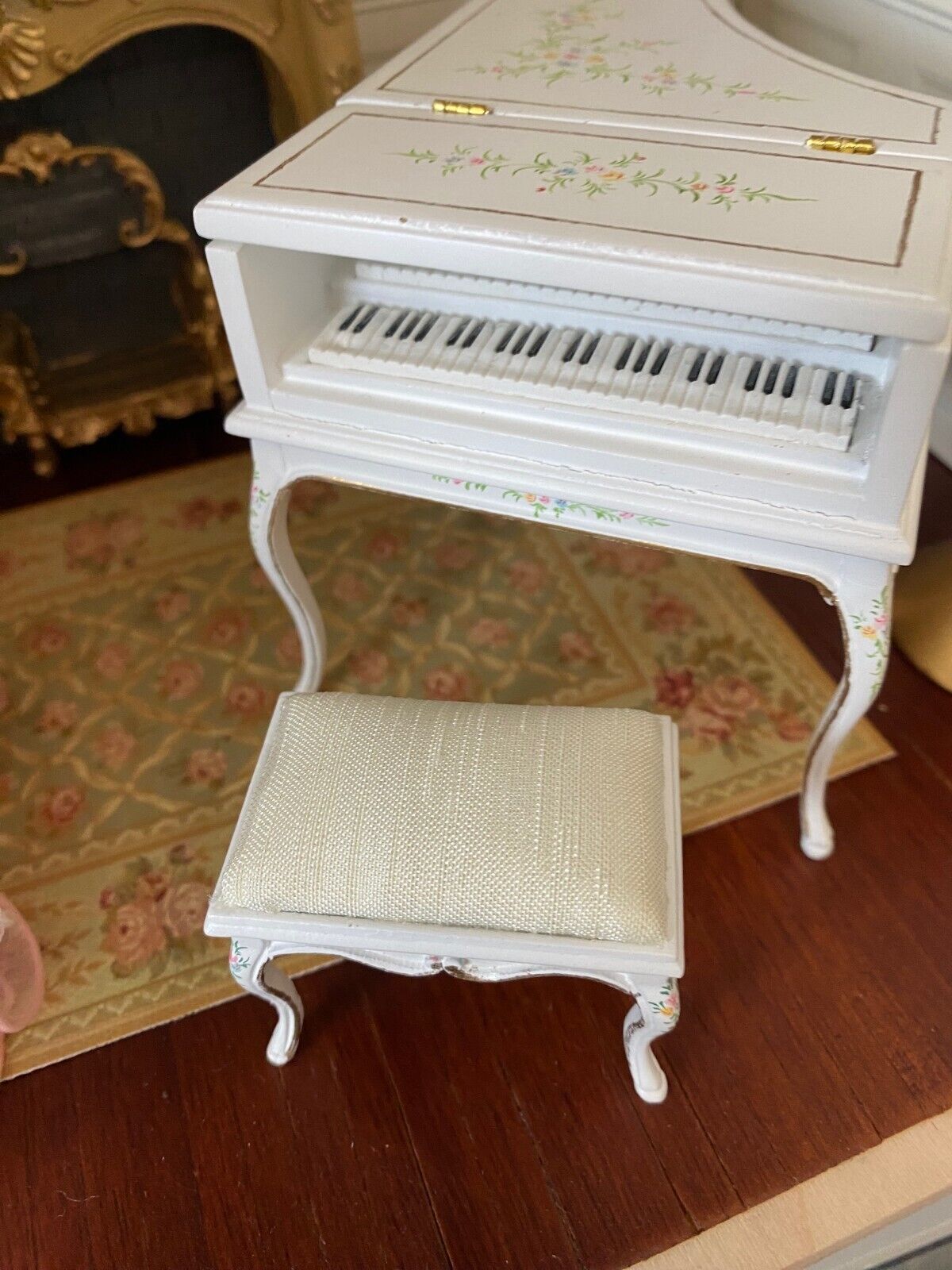 Dollhouse Miniature White French Baroque Piano by JBM