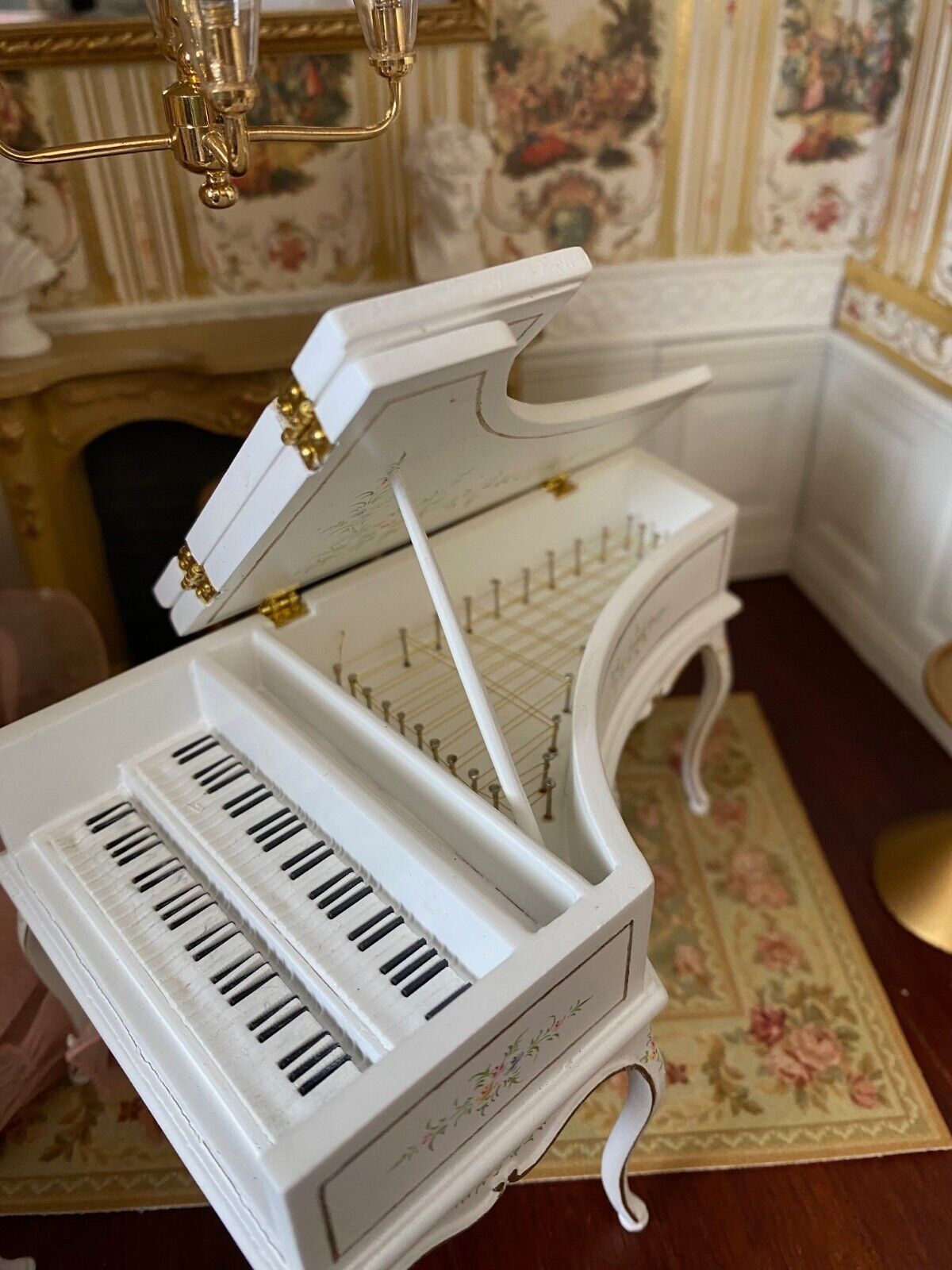Dollhouse Miniature White French Baroque Piano by JBM