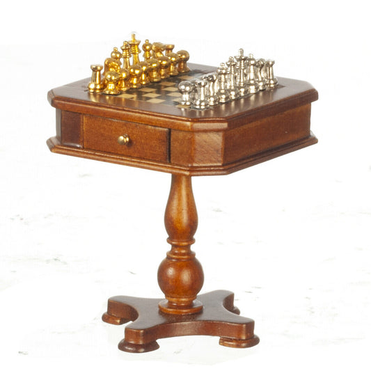 JBM  Dollhouse Miniature Victorian Chess Table in Walnut