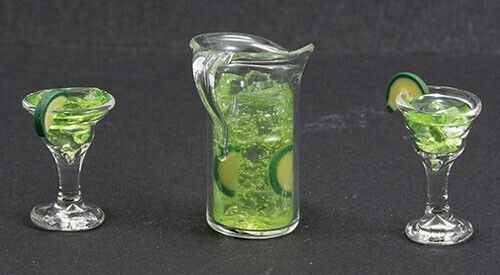 Dollhouse Miniature Pitcher of Margaritas with 2 Glasses