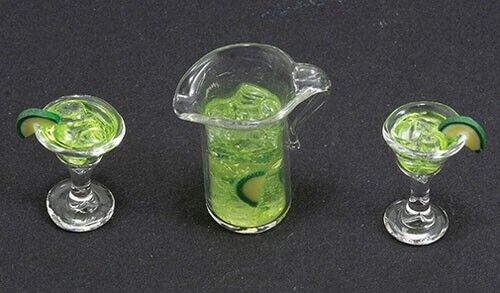 Dollhouse Miniature Pitcher of Margaritas with 2 Glasses