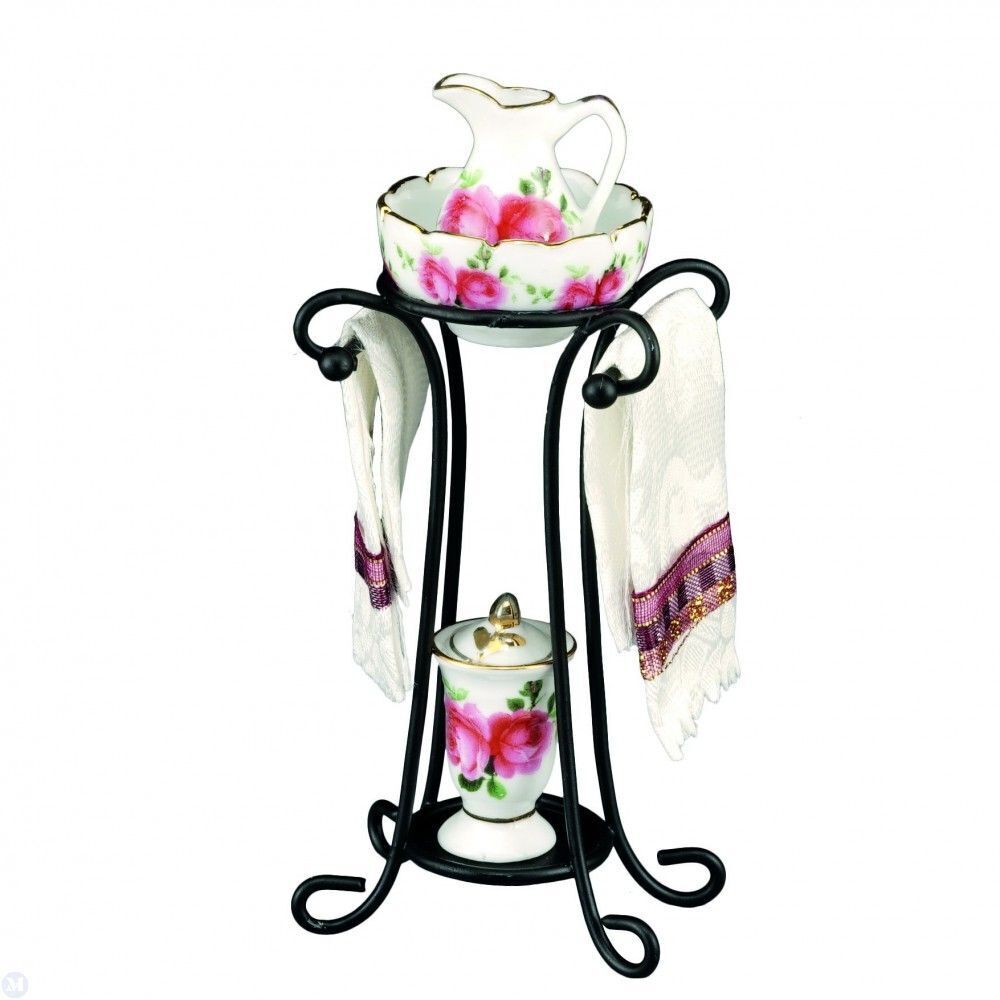 Reutter Porcelain - Dollhouse Miniature Rose Pattern Wash Stand