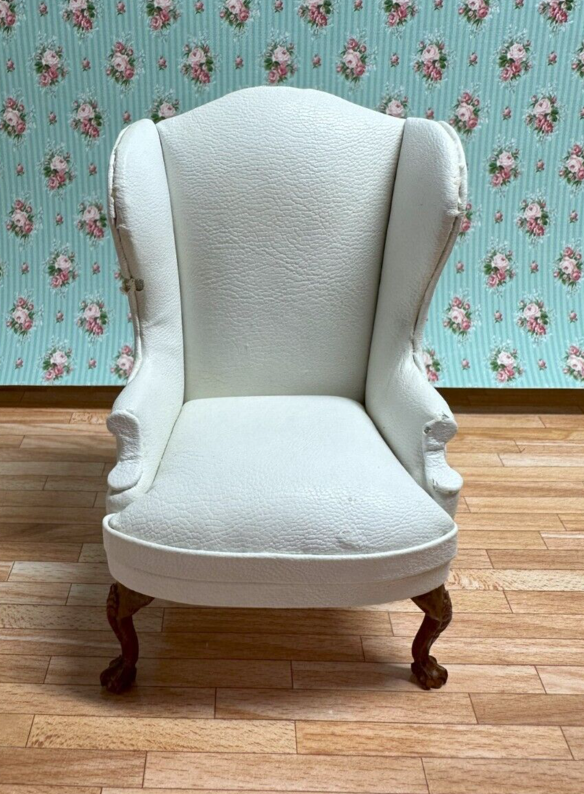 Dollhouse Miniature White Leather Wingback Chair by Hansson