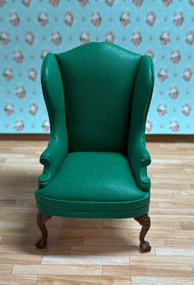 Green Leather Wingback Chair by Hansson  - Dollhouse Miniature