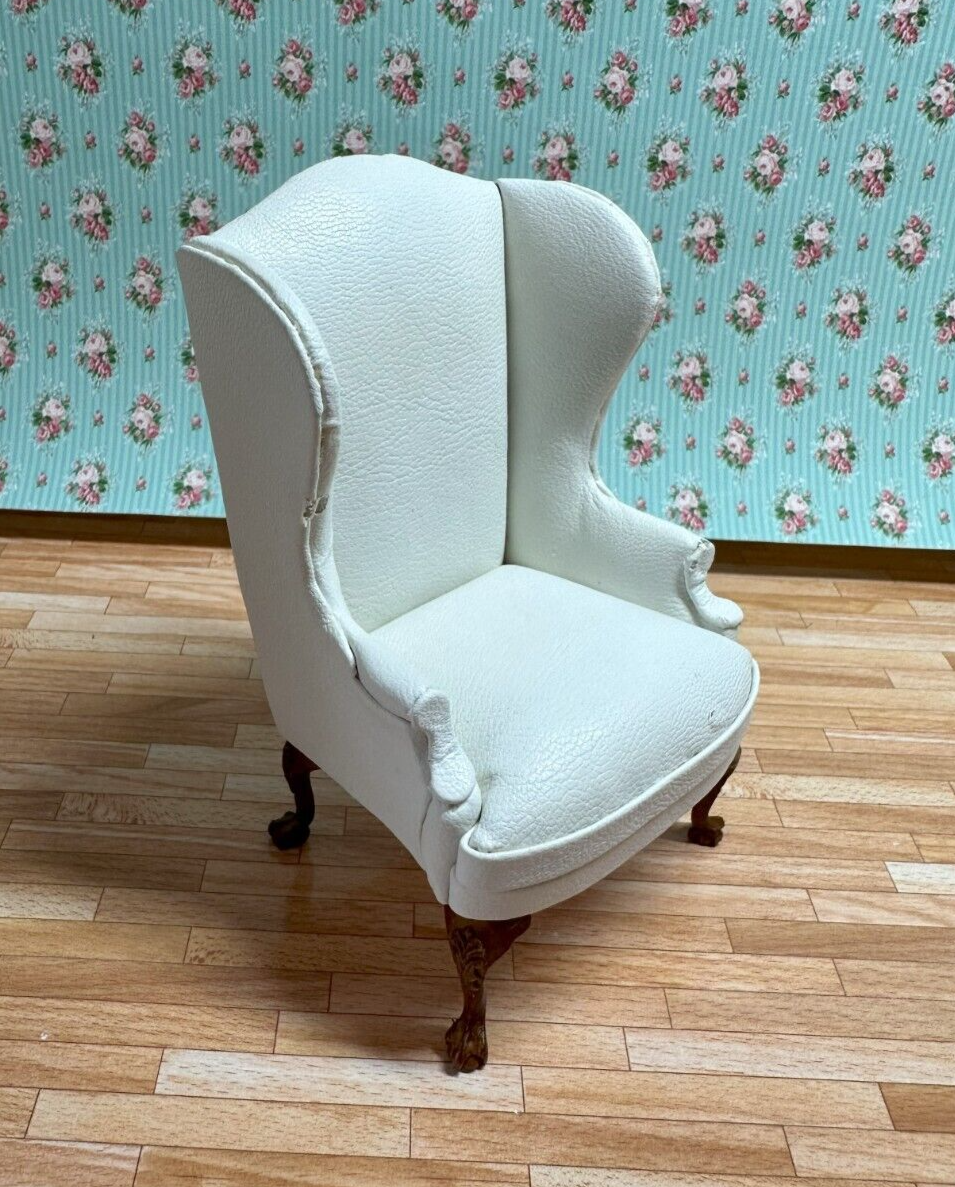 Dollhouse Miniature White Leather Wingback Chair by Hansson