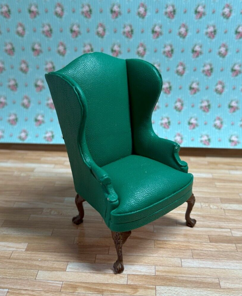 Green Leather Wingback Chair by Hansson  - Dollhouse Miniature
