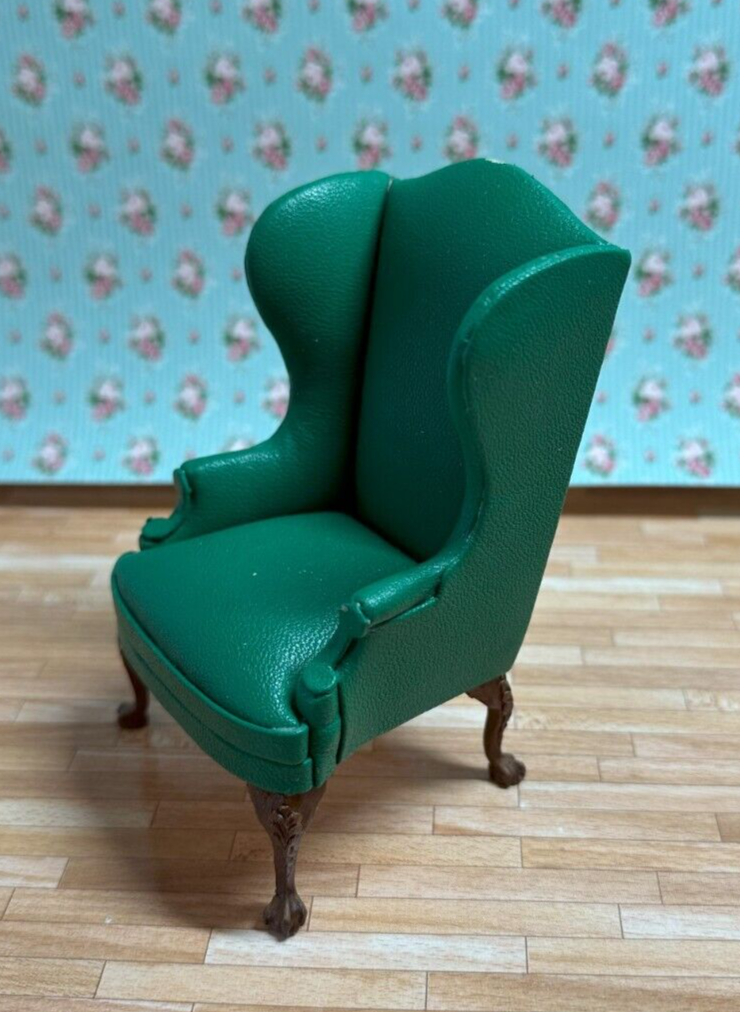 Green Leather Wingback Chair by Hansson  - Dollhouse Miniature