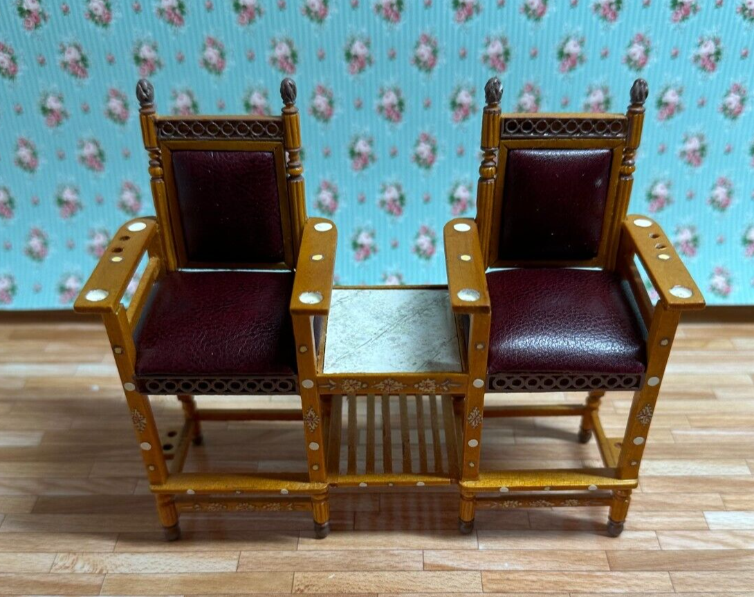 Dollhouse Miniature Conversation Chair Red Leather by Bespaq