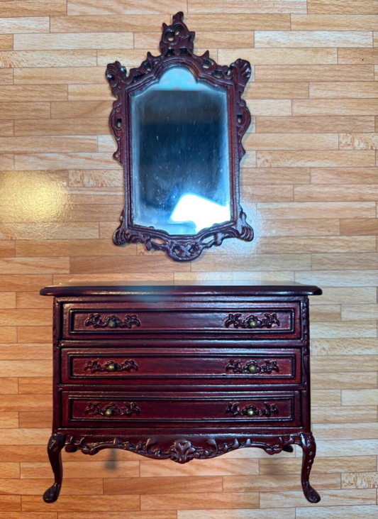 Dollhouse Miniature Mahogany Chest and Mirror by Bespaq