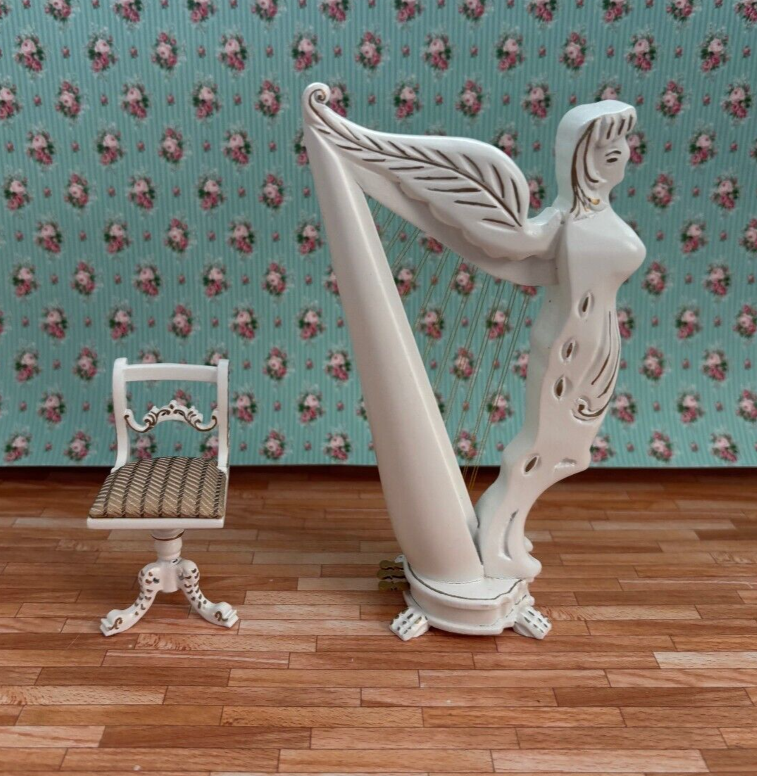 Dollhouse Miniature White Harp by Hansson