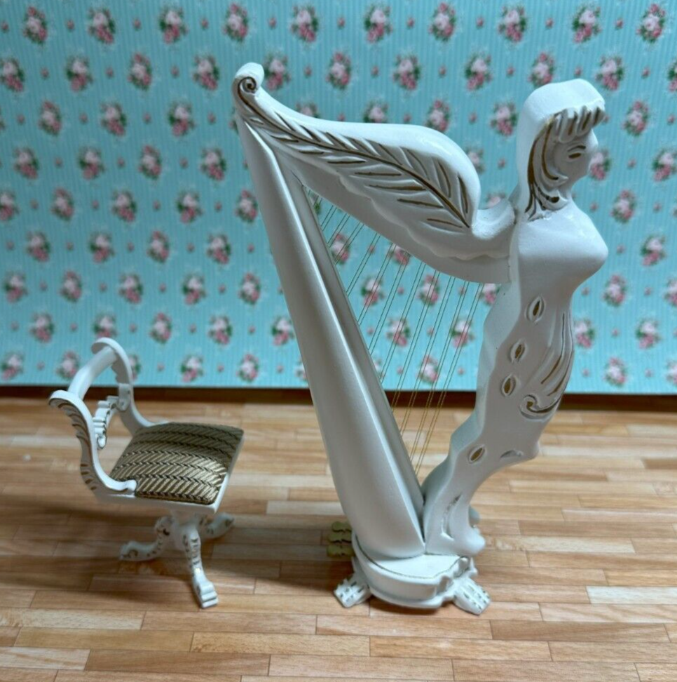 Dollhouse Miniature White Harp by Hansson