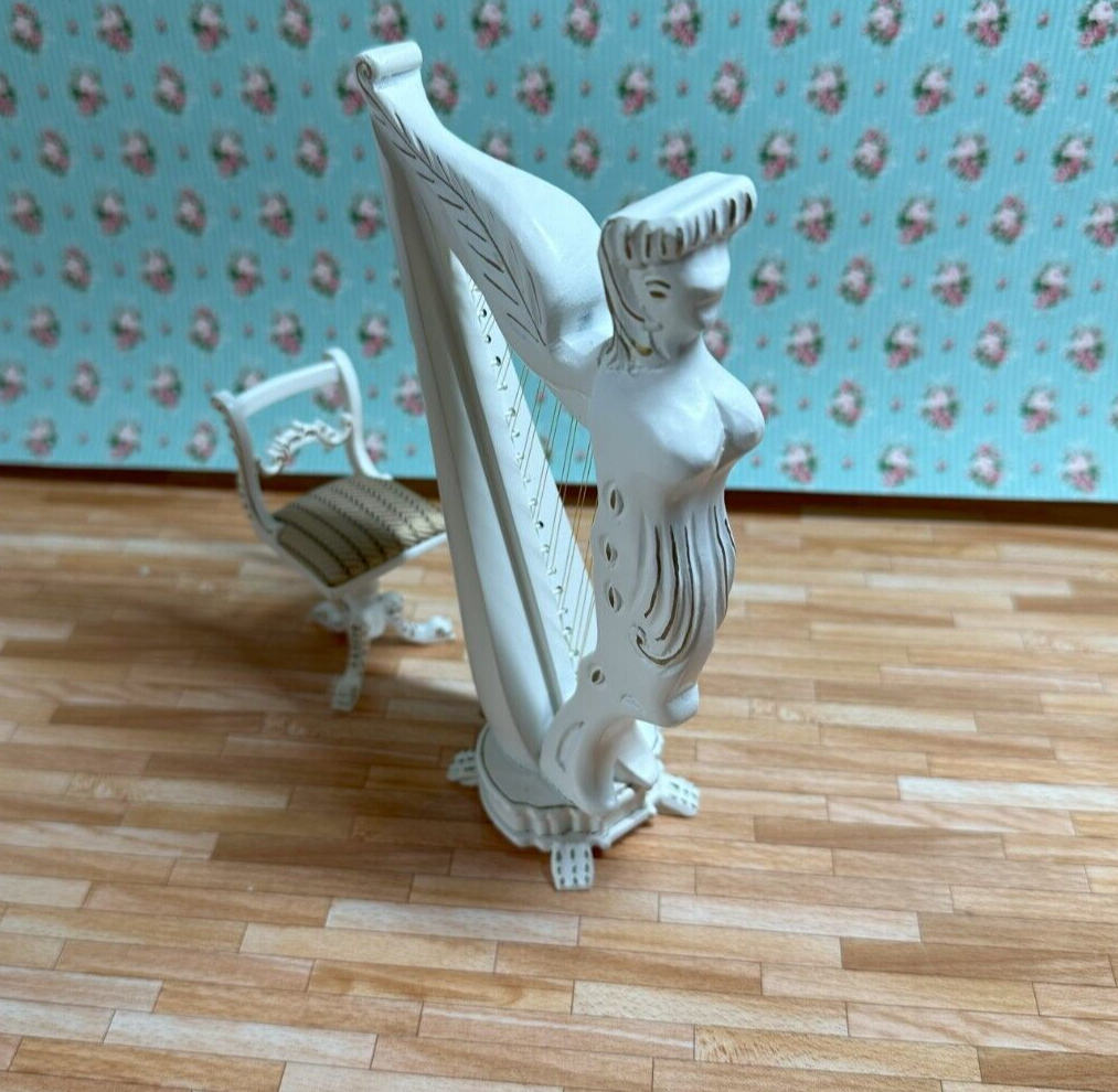 Dollhouse Miniature White Harp by Hansson