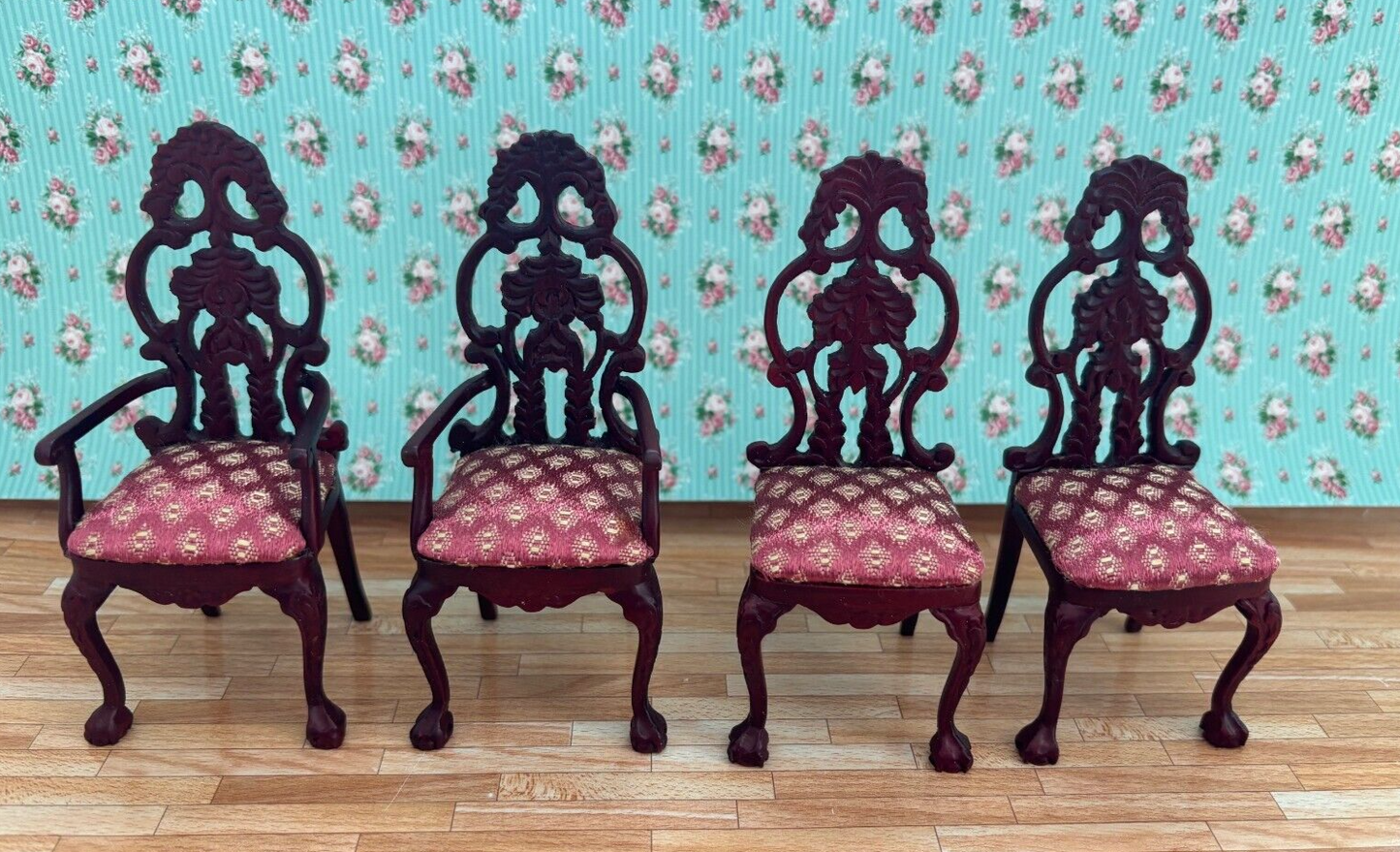Dollhouse Miniature Set of 4 Mahogany Chairs by Hansson
