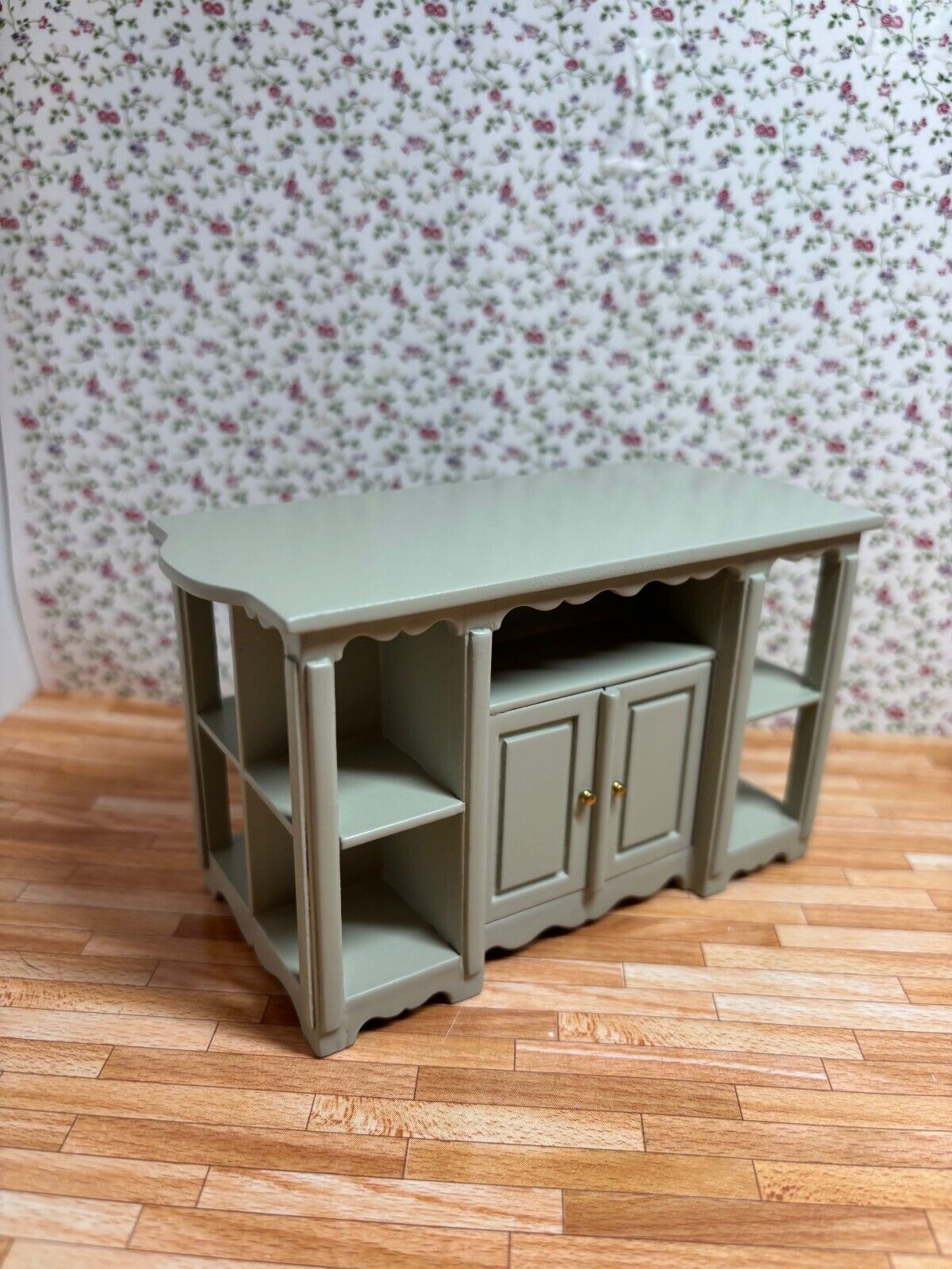 Gorgeous 3-Piece Kitchen Island + Stools for Dollhouse in Sage - Special Design