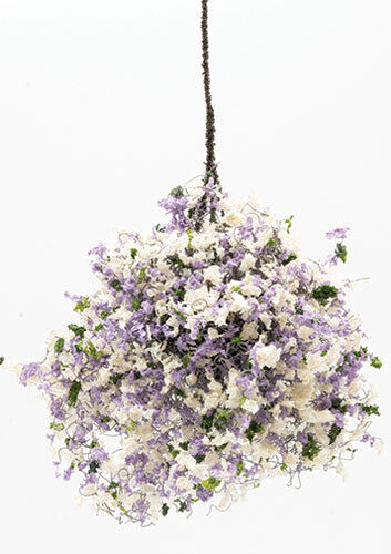 Dollhouse Miniature Hanging Basket: Luscious Lavender and White, Large