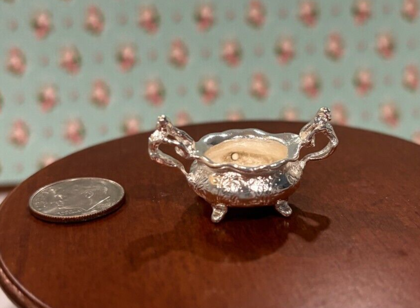 Dollhouse Miniature Silver Dish with Handles by Falcon Miniatures