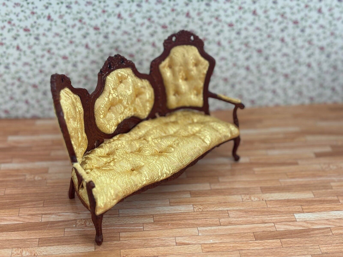 Dollhouse Miniature Walnut Rococo Settee - Platinum Collection