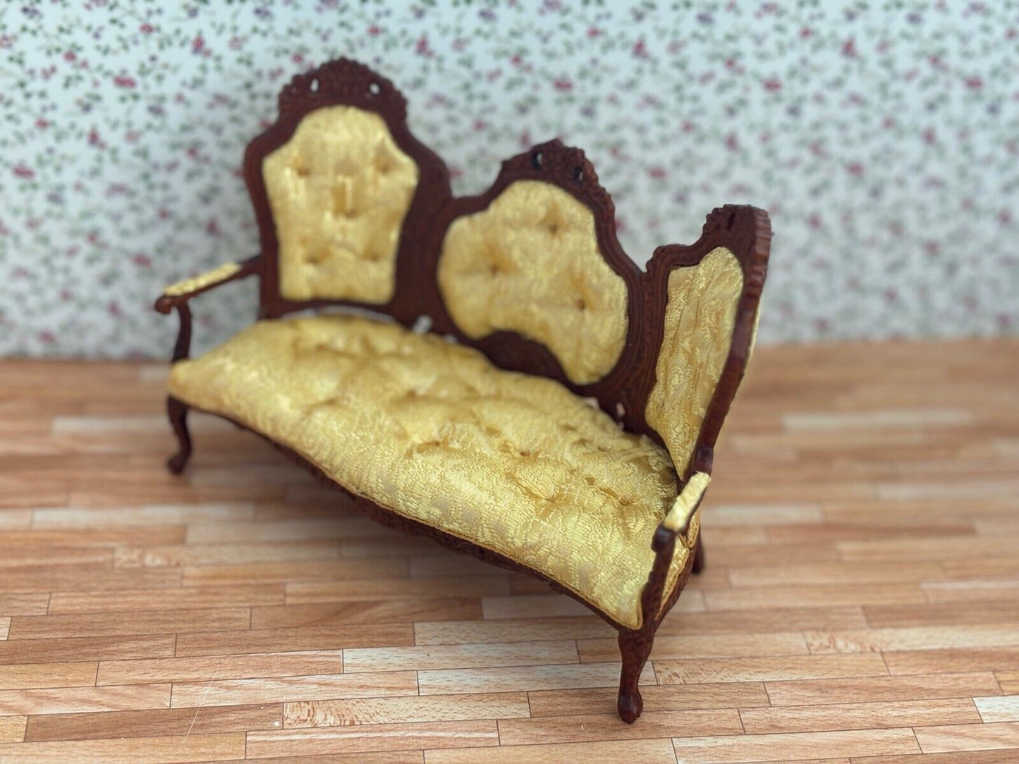 Dollhouse Miniature Walnut Rococo Settee - Platinum Collection