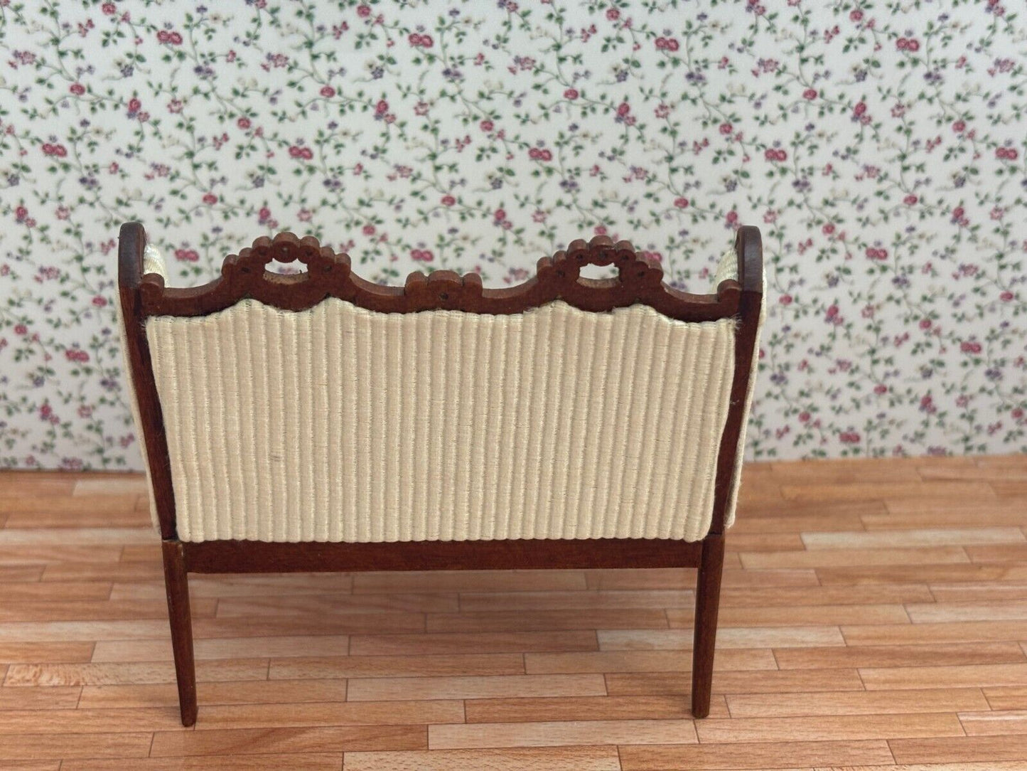 Dollhouse Miniature Walnut Settee with Corduroy Upholstery - Platinum Collection