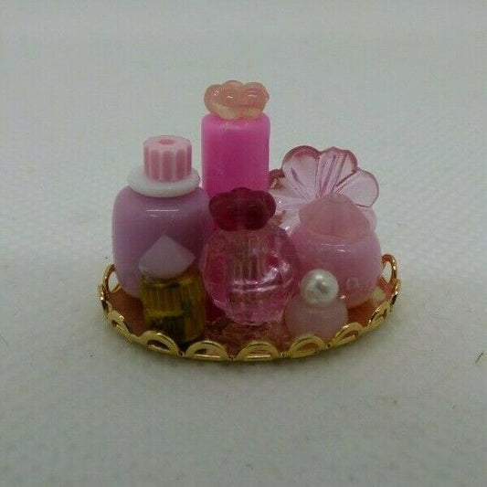 Dollhouse Miniature Small Perfume Tray Pink and hair care Tray for Anette