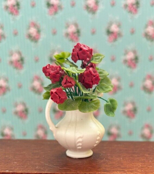 Dollhouse Miniature Pitcher of Red Flowers