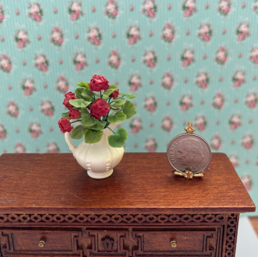 Dollhouse Miniature Pitcher of Red Flowers