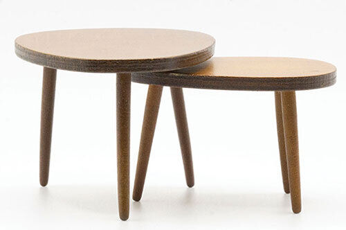 Dollhouse Miniature Set of 2 Nesting Tables, Walnut