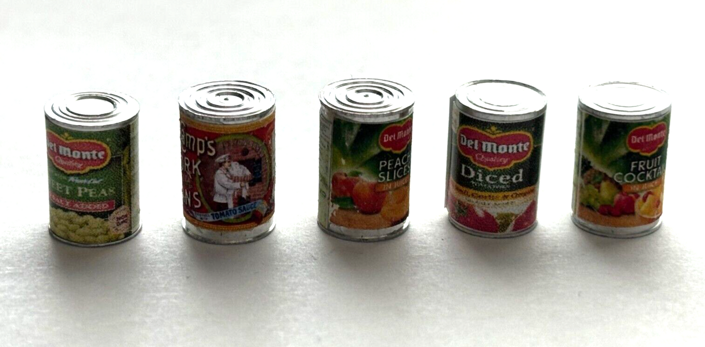 Dollhouse Miniature Canned Goods, Set of 5