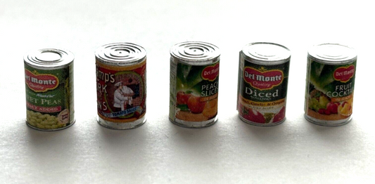Dollhouse Miniature Canned Goods, Set of 5
