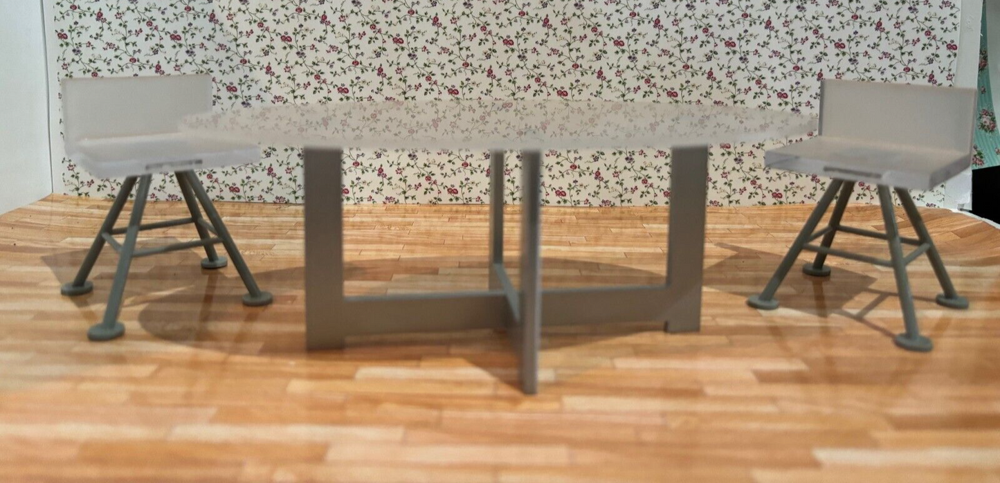 Dollhouse Miniature Modern Acrylic Table and 2 Chairs