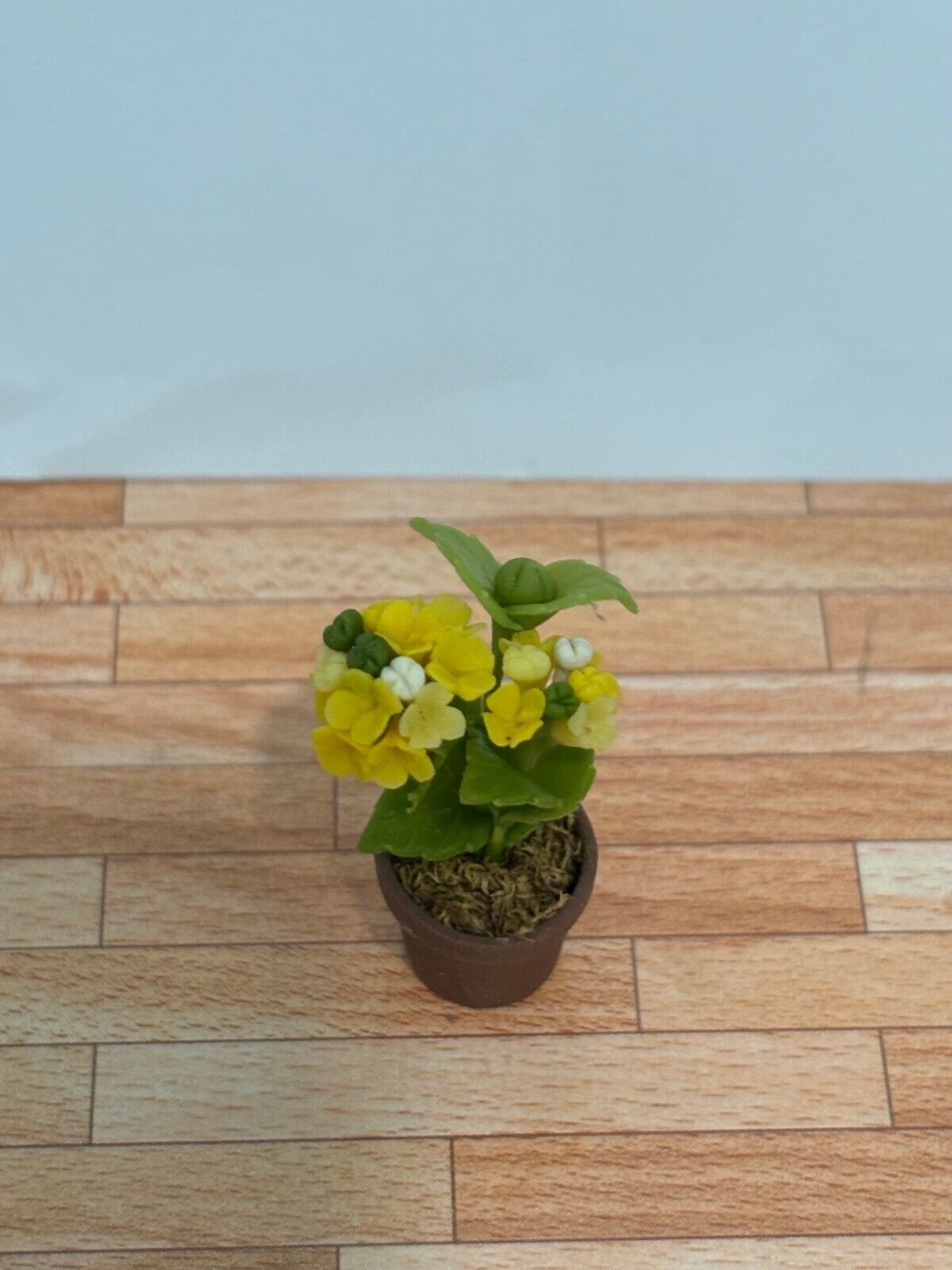 Dollhouse Miniature Small Yellow Flowers in Pot - Handcrafted