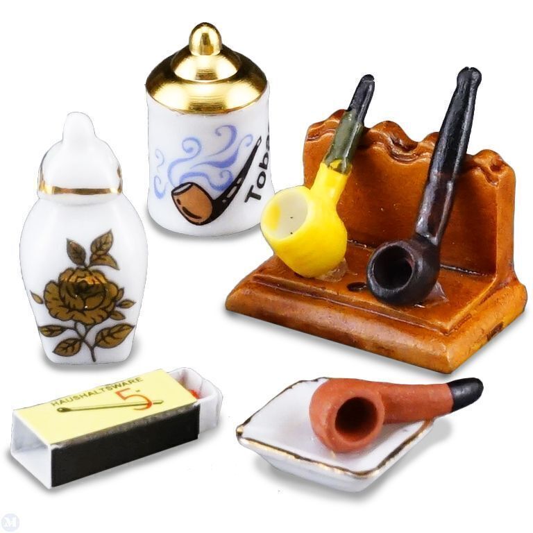 Reutter Porcelain - Dollhouse Miniature Pipe Smoking Set