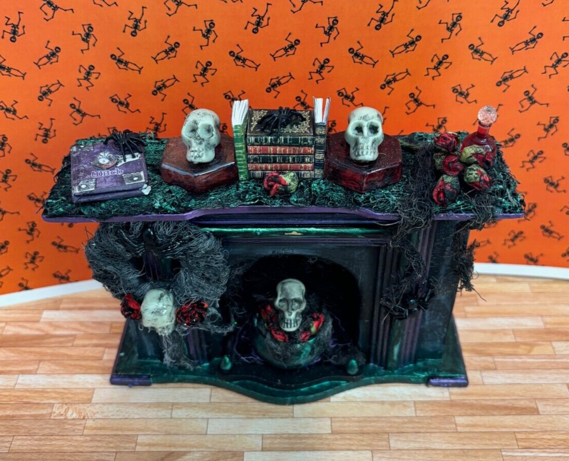 Dollhouse Miniature Artisan Halloween Fireplace Handcrafted