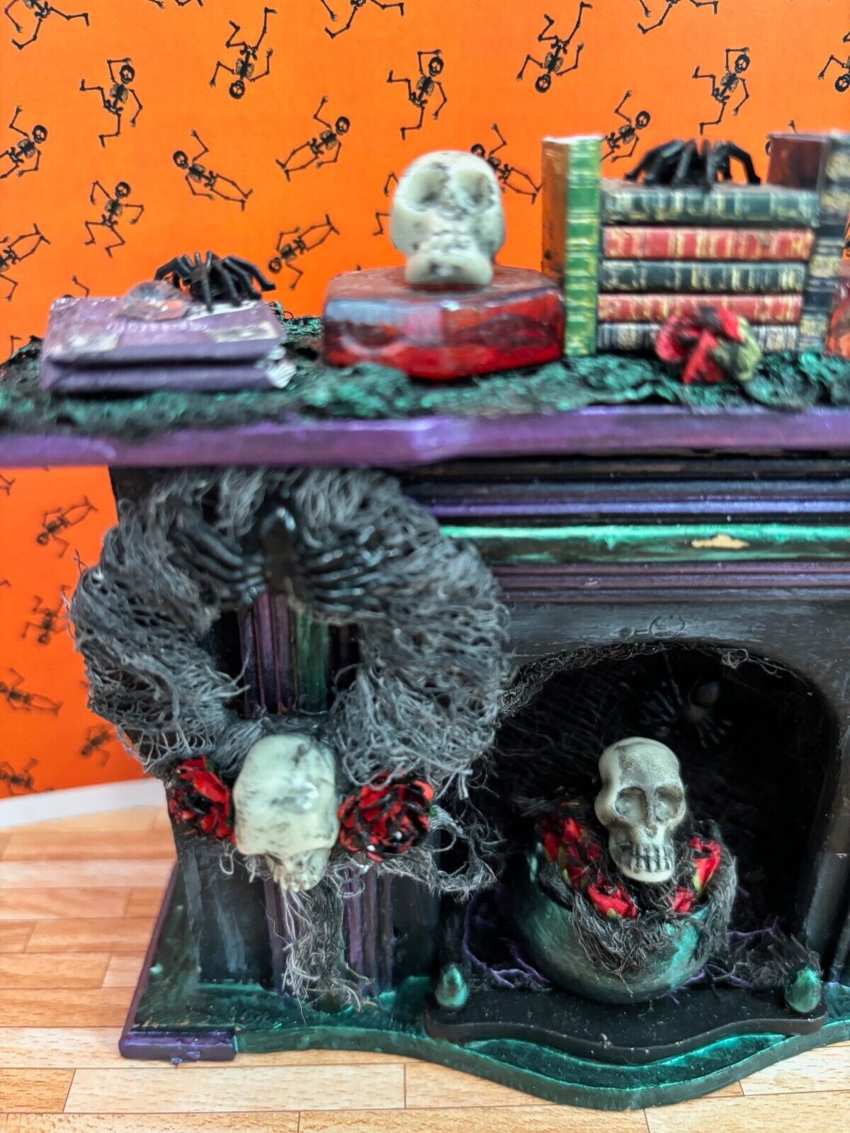 Dollhouse Miniature Artisan Halloween Fireplace Handcrafted