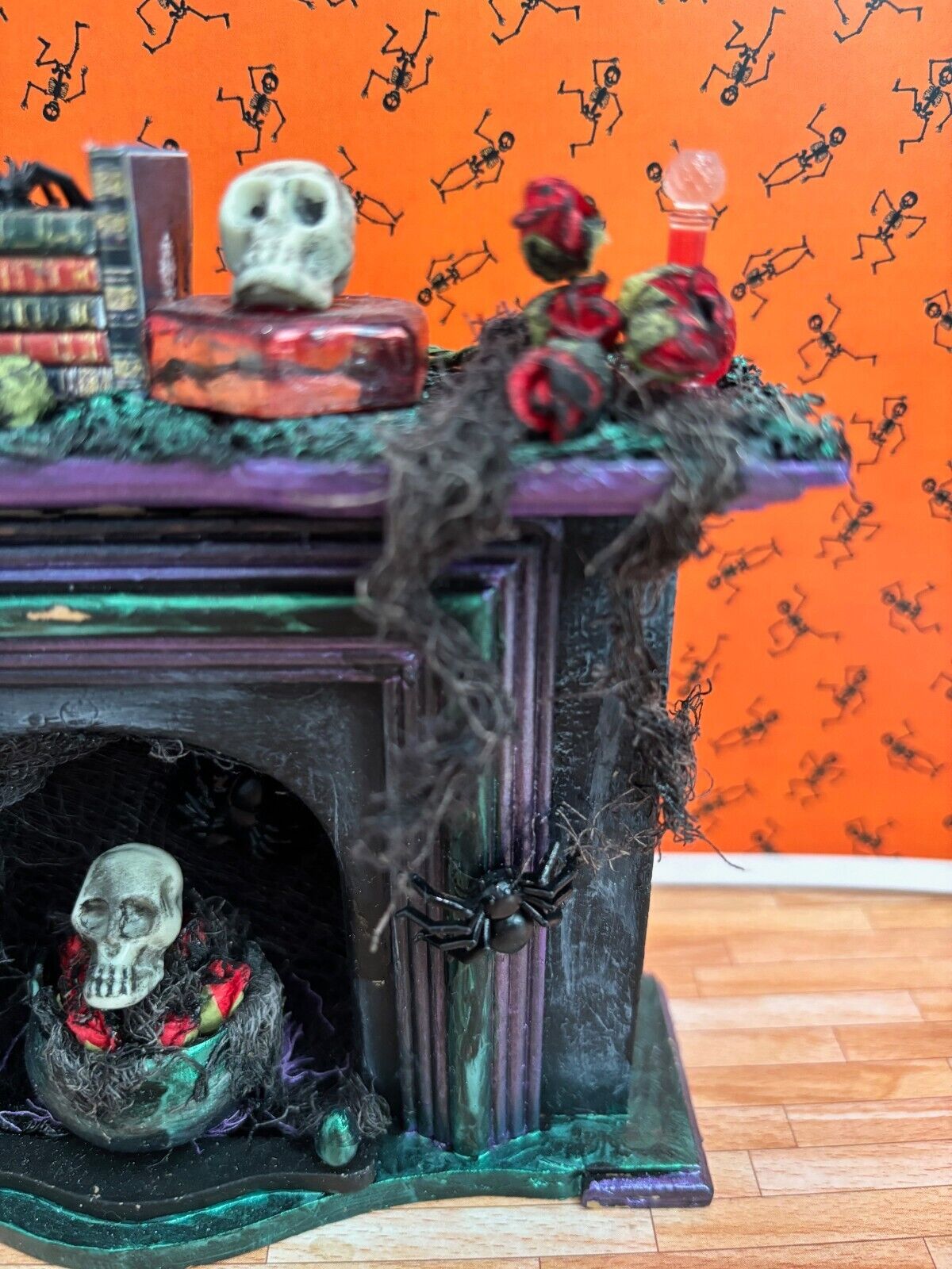 Dollhouse Miniature Artisan Halloween Fireplace Handcrafted