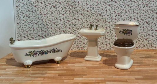 Dollhouse Miniature Ceramic Bathroom Set of 3
