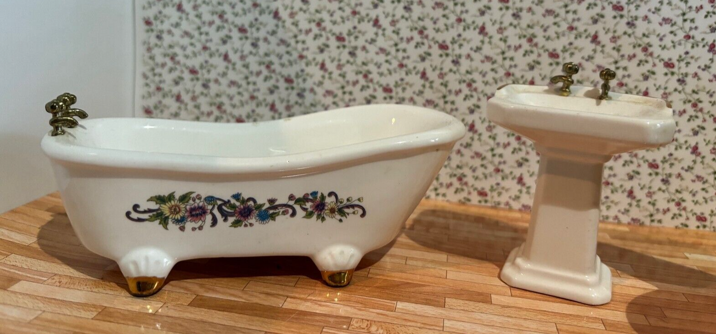 Dollhouse Miniature Ceramic Bathroom Set of 3