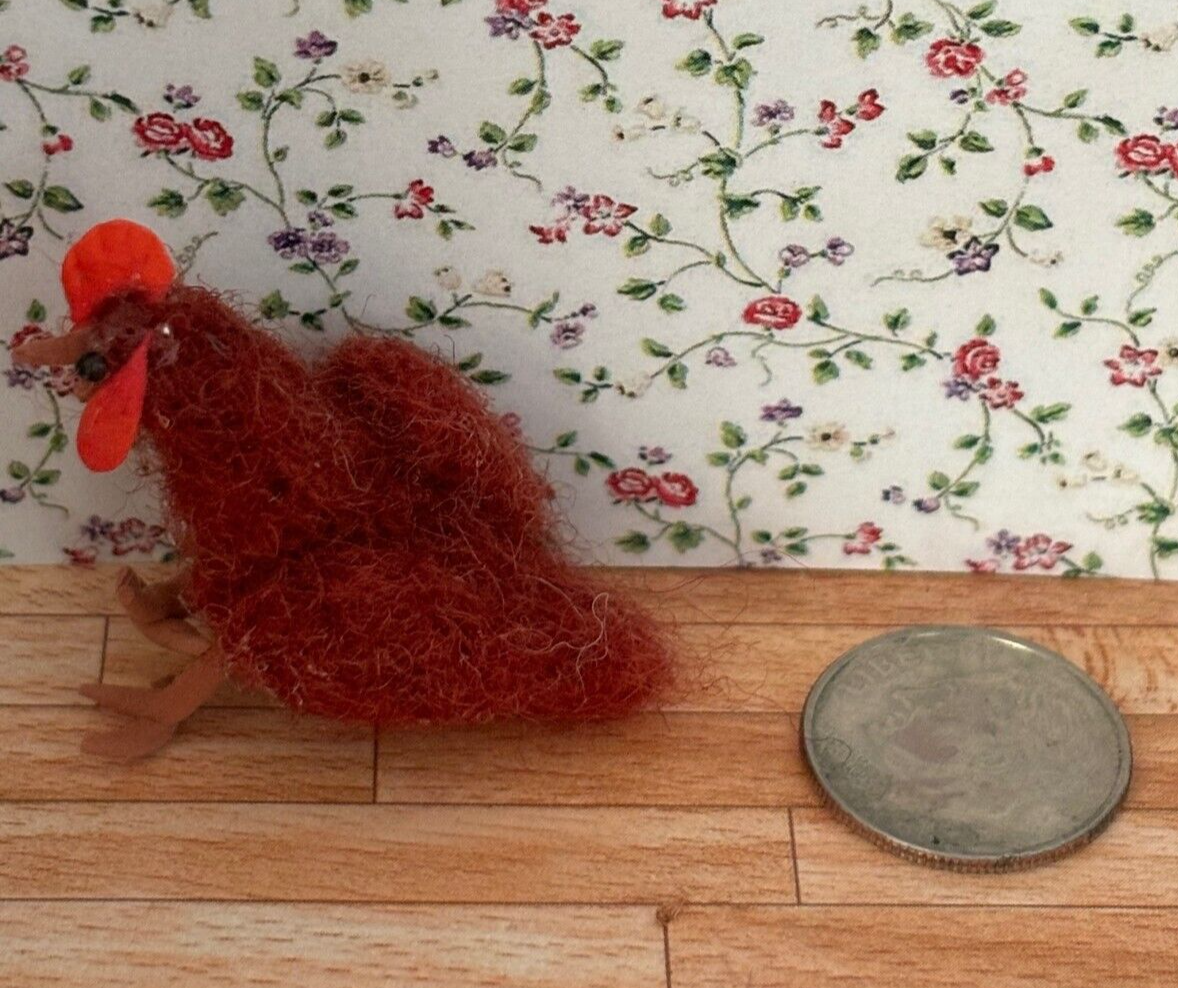 Dollhouse Miniature Felted Red Chicken, Handcrafted