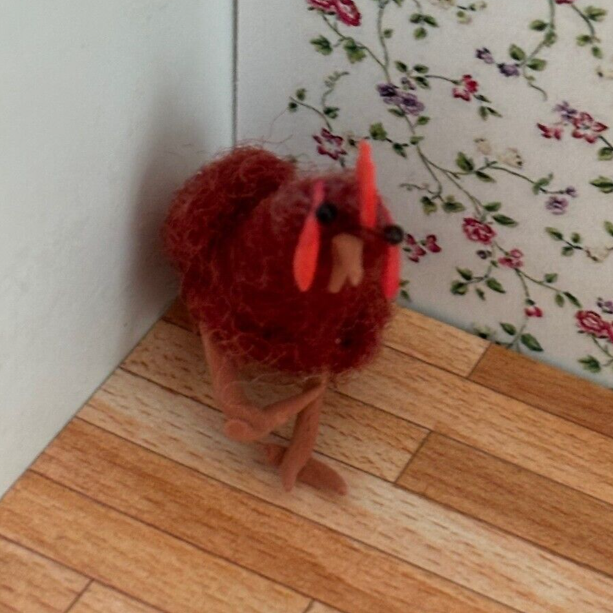 Dollhouse Miniature Felted Red Chicken, Handcrafted