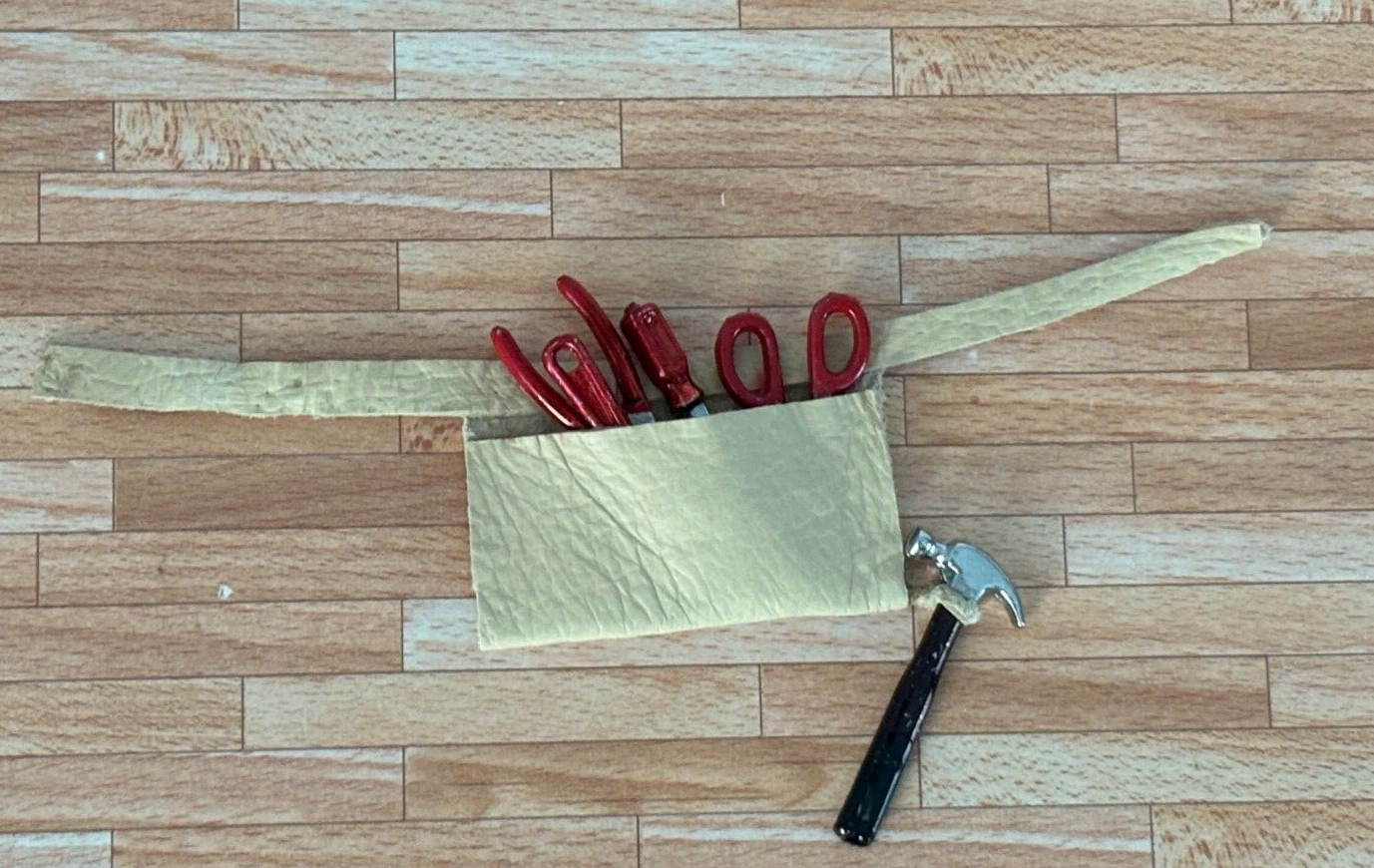 Dollhouse Miniature Leather Tool Belt with Tools
